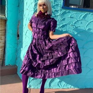 80s Vintage Prom DRESS, purpleruffled dress, tiered dress, long pleated dress